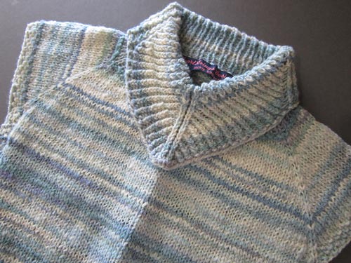 V-Collar Dickey in variegated yarn handspun from dyed Merino wool roving